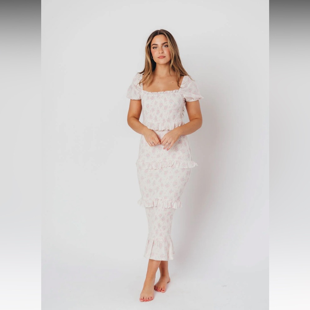 Worth Collective Ada Smocked Dress in Pink Floral- Bump friendly